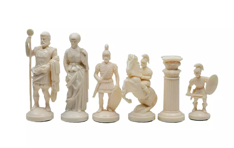 Figury szachowe stylizowane na Cesarstwo Rzymskie kremowo-czarne (król 98 mm)1.png